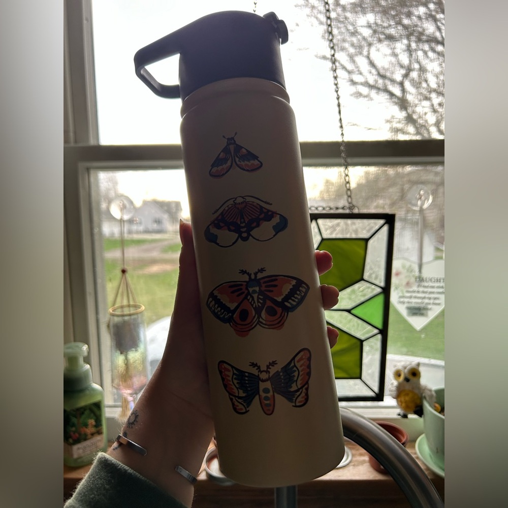 Butterfly Design Cream Water Bottle